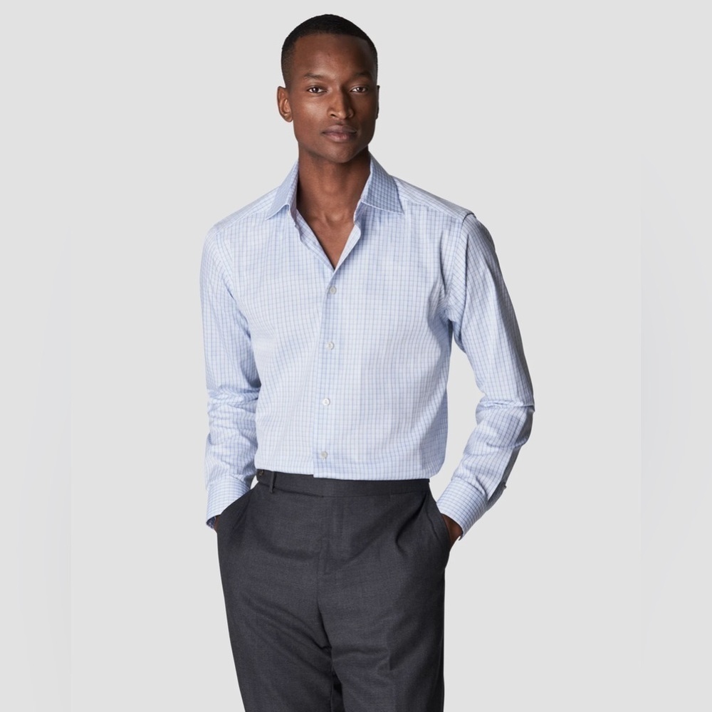 Eton Blue & White Contemporary Fit Fine Twill Dress Shirt 44